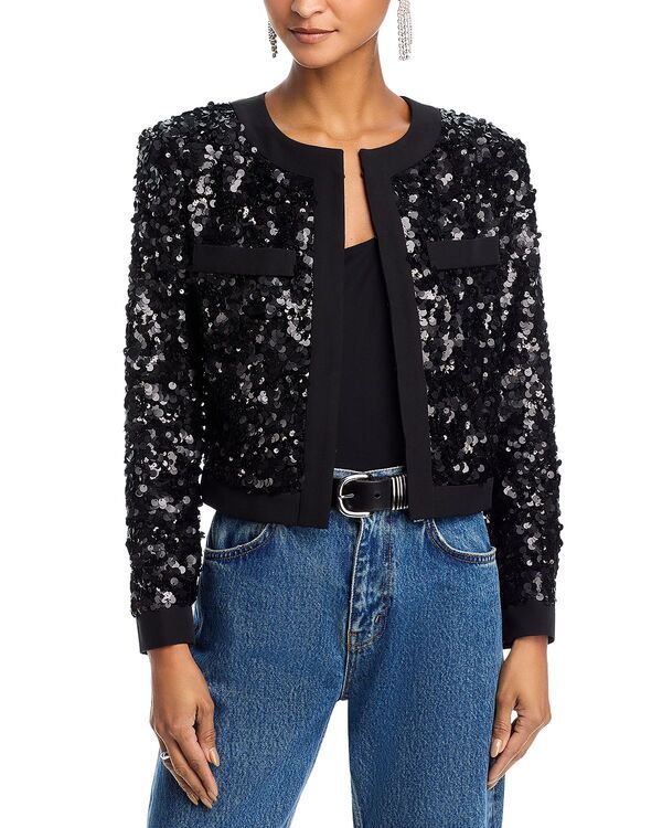 アクア レディース アウター ジャケット・ブルゾン スパンコール ブレザー AQUA Sequin Two Pocket Blazer Exclusive Black ブラック