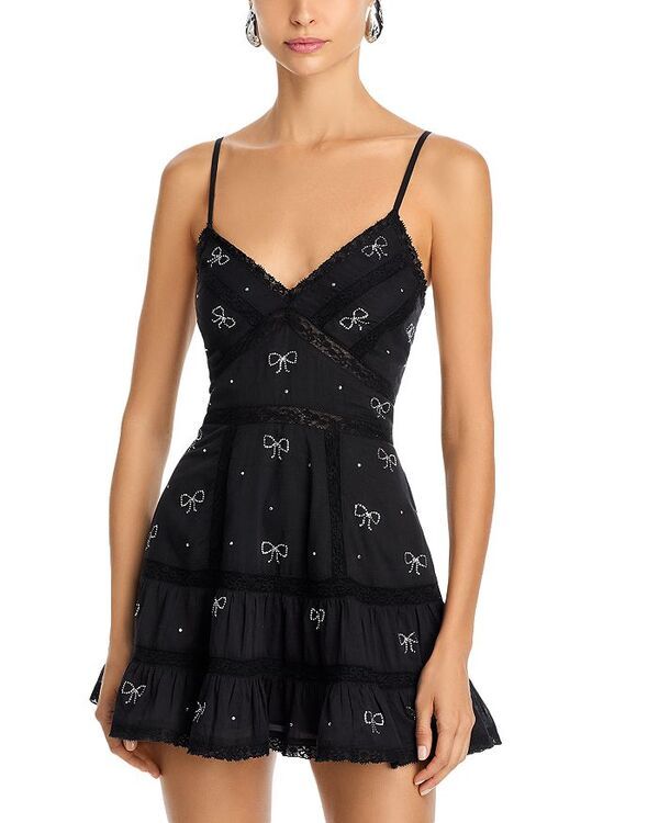 ラブスハックファンシー レディース トップス ワンピース ミニ LoveShackFancy Solbina Embellished Mini Dress Black ブラック