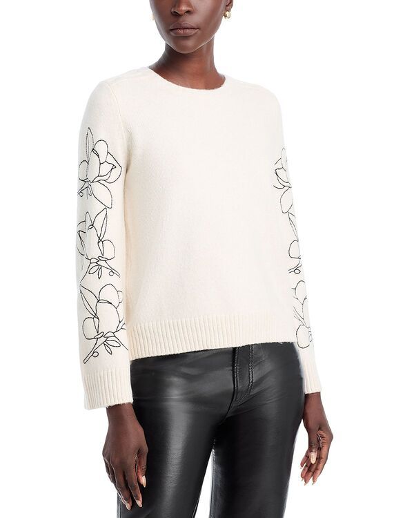 ティー・タハリ レディース アウター ニット・セーター クルーネック フラワー柄 コントラスト フラワー Tahari Floral Contrast Crewneck Sweater CreamBlack クリーム