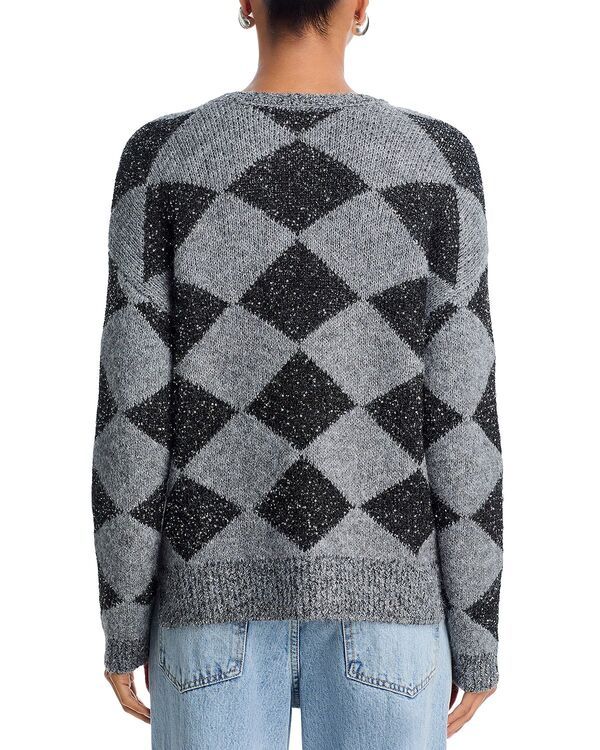 アクア レディース アウター ニット・セーター クルーネック トール AQUArgyle Metallicrewneck Sweater Exclusive Heather GreyBlack ブラック