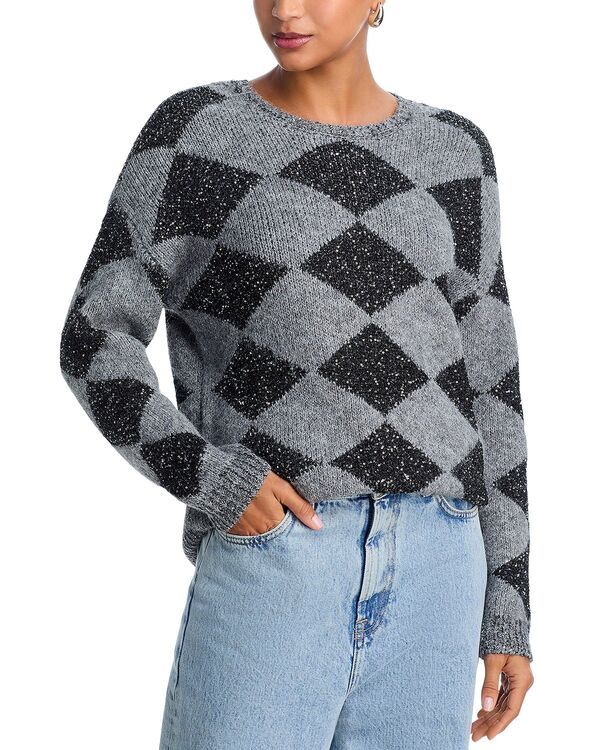 アクア レディース アウター ニット・セーター クルーネック トール AQUArgyle Metallicrewneck Sweater Exclusive Heather GreyBlack ブラック