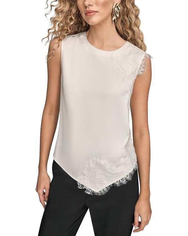 ダナ キャラン ニューヨーク レディース トップス シャツ レーストリム レース Donna Karanew York Lace Trim Top Black ブラック