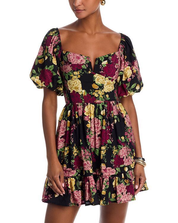 アクア レディース トップス ワンピース ミニ AQUA Puff Sleeve Mini Dress Exclusive Black Multi ブラック 9,975円