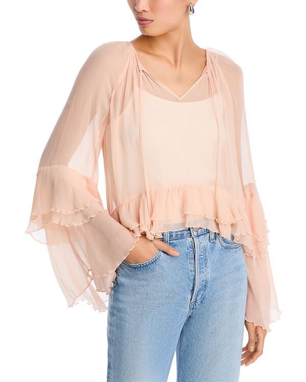 アストール レディース トップス シャツ ティアード フリル ASTR the Label Margaery Ruffle Tiered Long Sleeve Topeach ピーチ