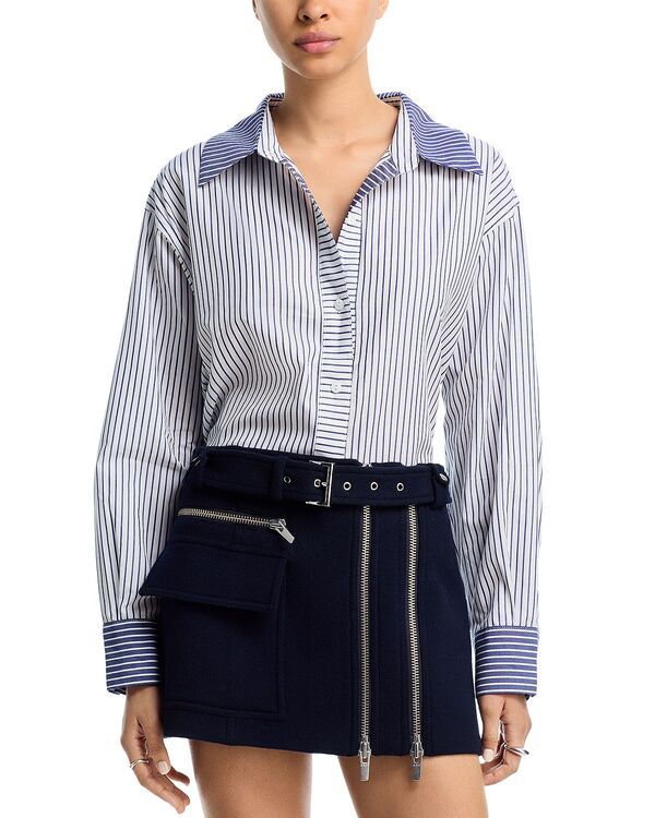 アクア レディース トップス シャツ コントラスト AQUA Contrastripe Button Up Shirt Exclusive NavyWhite ホワイト