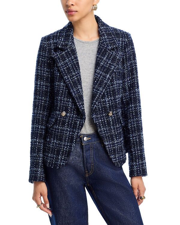 アクア レディース アウター ジャケット・ブルゾン ツイード ブレザー AQUA Tweedouble Breasted Blazer Exclusive Blueblack ブラック