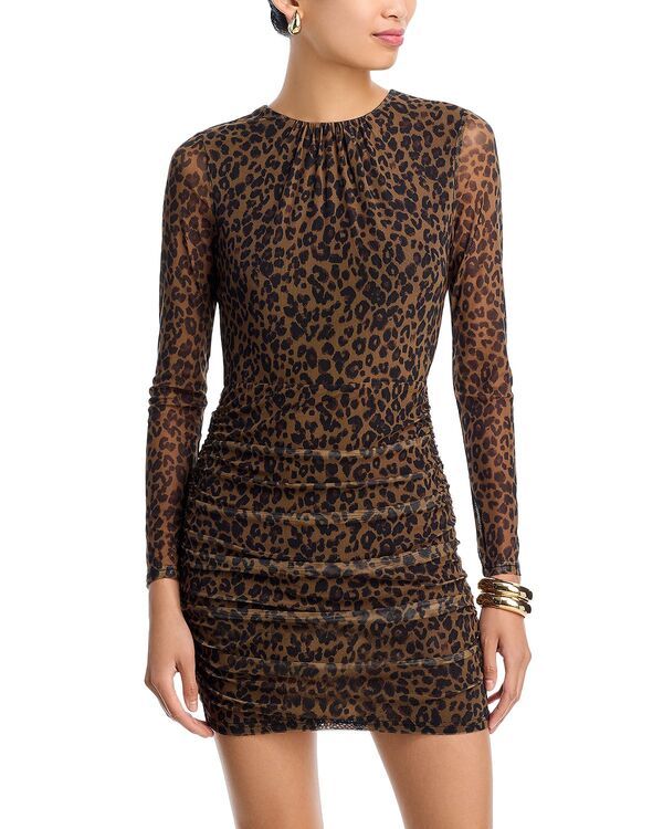 アクア レディース トップス ワンピース メッシュ AQUA Leopard Long Sleeve Mesh Dress Exclusive Brown ブラウン