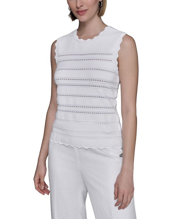 カール ラガーフェルド レディース トップス タンクトップ KARLAGERFELD PARIScallop Edge Tank Top Soft White ホワイト