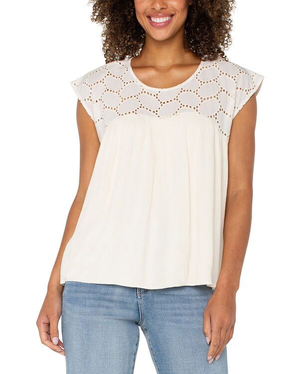 リヴァプール ロサンゼルス レディース トップス シャツ ブラウス Liverpoolos Angeles Eyelet Dolman Sleeve Boat Neck Blouse Vanilla Eyelet