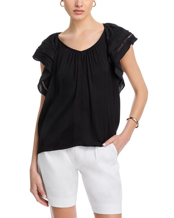 ティー・タハリ レディース トップス シャツ Tahari Flutter Sleeve Top Black ブラック
