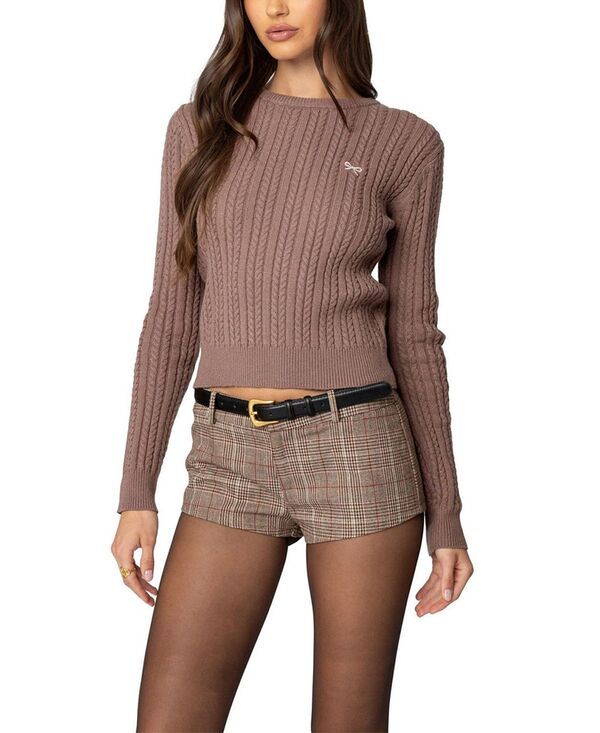 アディクテッド レディース アウター ニット・セーター Edikted Beverly Bow Cable Knit Sweater Brown ブラウン