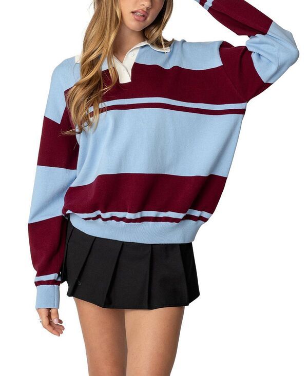 アディクテッド レディース アウター ニット・セーター ポロシャツ Edikted Kian Striped Polo Sweater Mix ストライプ