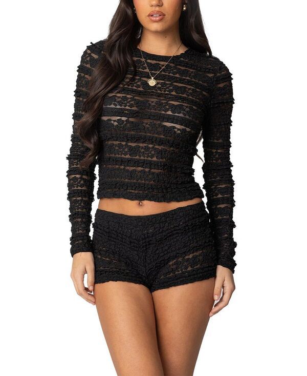 アディクテッド レディース トップス シャツ シアー レース Edikted Maisley Sheer Lace Top Black ブラック