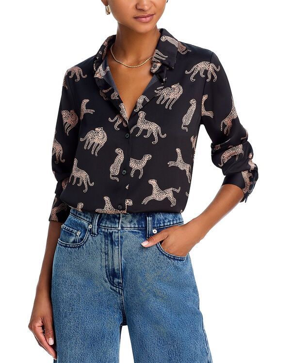 アクア レディース トップス シャツ ボタンダウン AQUA Leopard Button Down Shirt Exclusive Black ブラック