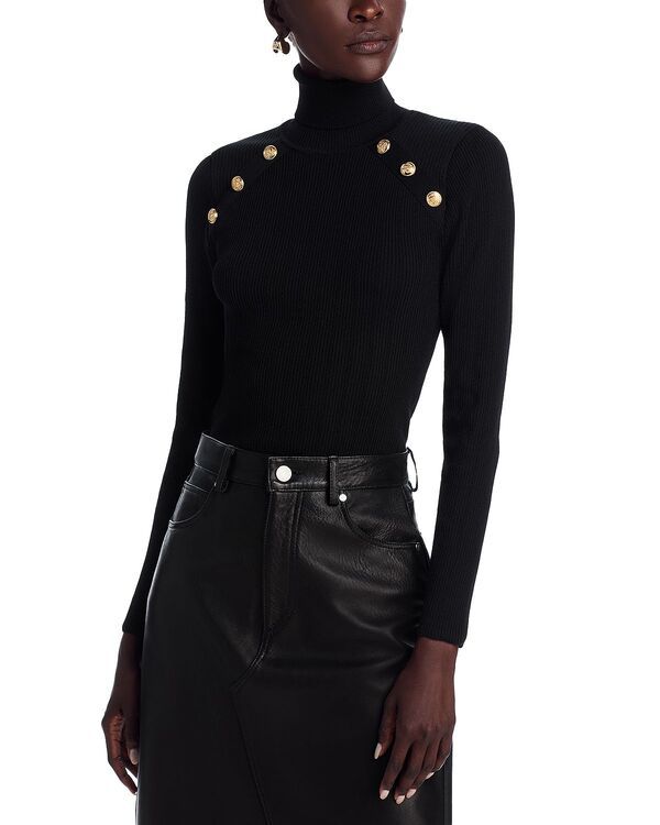 アクア レディース アウター ニット・セータートルネック AQUA Button Trim Turtleneck Sweater Exclusive Black ブラック