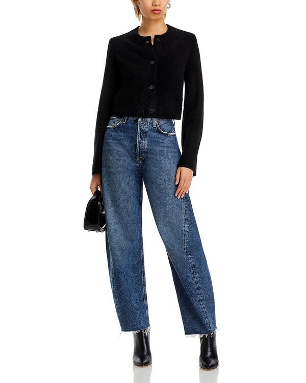 アクア レディース アウター カーディガン クルーネックロップド AQUA 100 Cashmere Cropped Wide Sleeve Crewneck Cardigan Exclusive Black ブラック