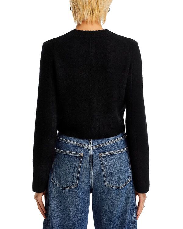 アクア レディース アウター カーディガン クルーネックロップド AQUA 100 Cashmere Cropped Wide Sleeve Crewneck Cardigan Exclusive Black ブラック