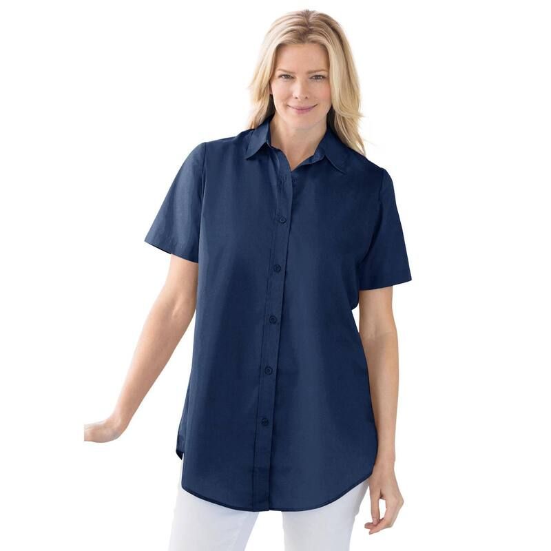 ウーマン ウィズイン レディース トップス シャツ プラスサイズ プチ Woman Within Plusize Petite Perfect Short Sleeve Shirt Navy ネイビー