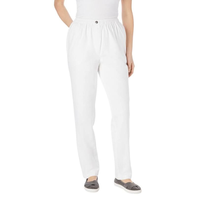 ウーマン ウィズイン レディース ボトムス デニムパンツ プラスサイズ コットン ジーンズ Woman Within Plusize StraightLeg AllCotton Denim PullOn 7Day ElasticWaist Jeans Whit