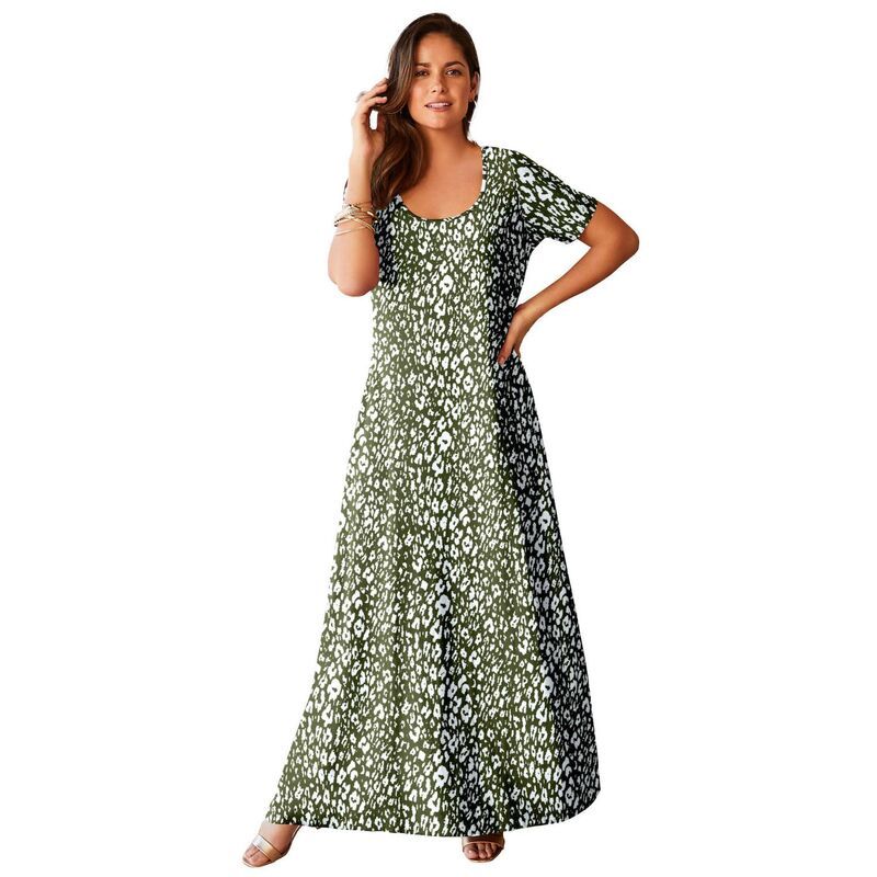 ジェシカロンドン レディース トップス ワンピース プラスサイズ プチ Tシャツ コットン マキシ Jessica London Womens Plusize Petite Stretch Cotton TShirt Maxi Dress Olive Gree