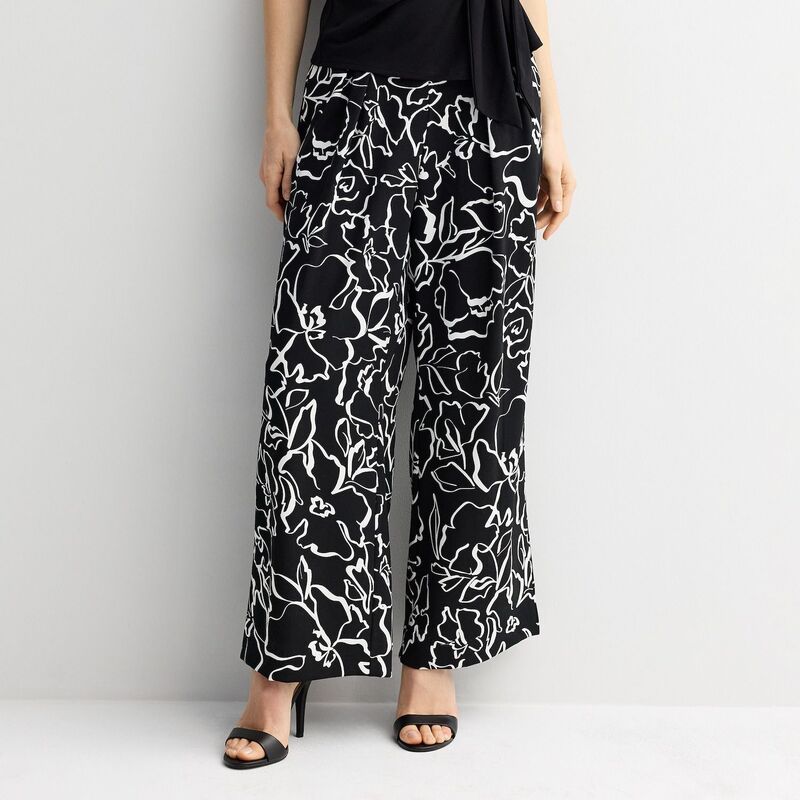 ナインウェスト レディース ボトムス カジュアルパンツ ワイドレッグ Womens Nine West Soft PullOn Wide Leg Pants Black Josefina Floral ブラック