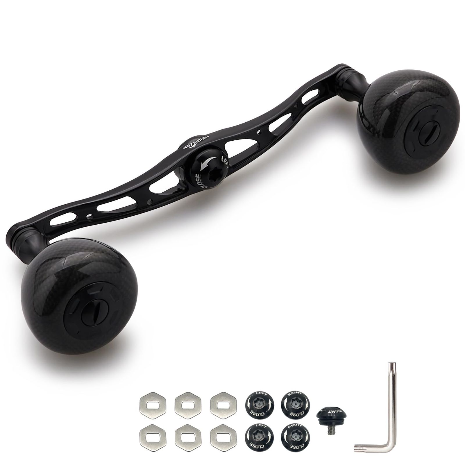 HEIGHTEN 130mm リール ハンドル 36mm カーボンノブ搭載 シマノ(SHIMANO) ダイワ(DAIWA) アブ(Abu) 通用 ベイトリール 用 Carbon Arch Series (ブラック) (HT24602)