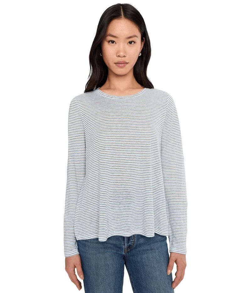 エイリーンフィッシャー レディース トップス シャツ クルーネック ジャージー リネン Eileen Fisher Striped Organic Linen Jersey Crew Neck Long Sleeve Tee Bayleaf ストライプ