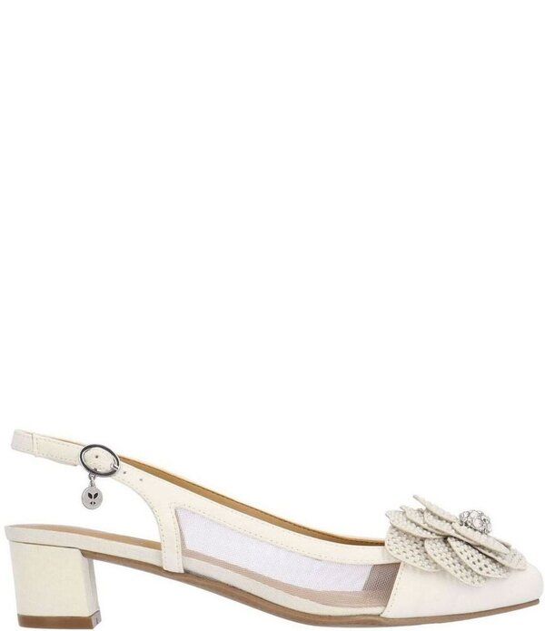 ジェイレニー レディース シューズ ヒール メッシュ サテン J Renee Bellina Satin and Mesh Flower Ornament Slingback Dress Pumps White ホワイト