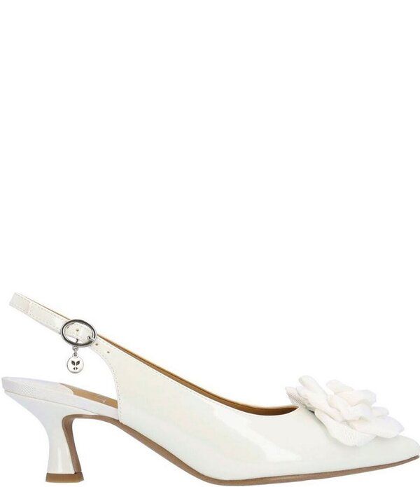 ジェイレニー レディース シューズ ヒール J Renee Kendry Patent Grosgrain Flower Slingbackitten Heel Pumps White ホワイト
