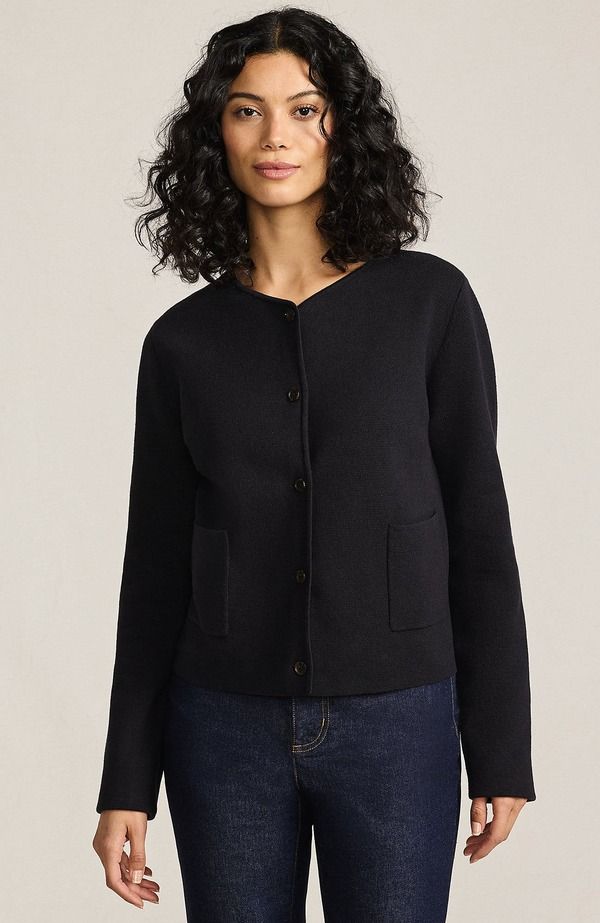 ランズエンド レディース アウター ジャケット・ブルゾン セーター コットン ブレザー Lands End Fine Gauge Cotton Milano Blazer Sweater Black ブラック
