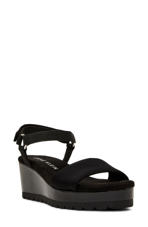 アンクライン レディース シューズ ヒール プラットフォーム サンダル Anne Kleinatasia Platform Wedge Sandal Black Stretch ブラック