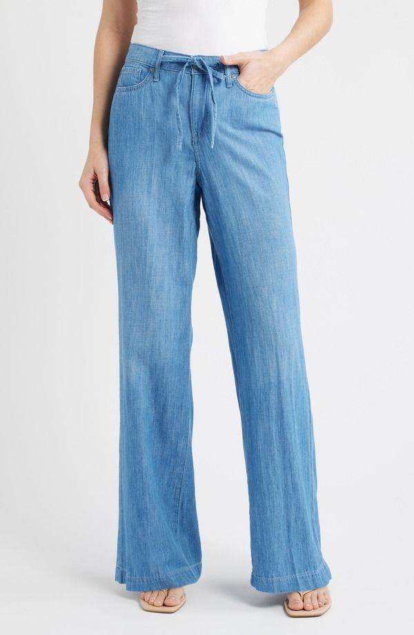エヌワイディージェイ レディース ボトムス レギンス ワイドレッグ ドローコードウエスト パンツ NYDJ Teresa Drawstring Waist Wide Leg Pants Riviera Sky