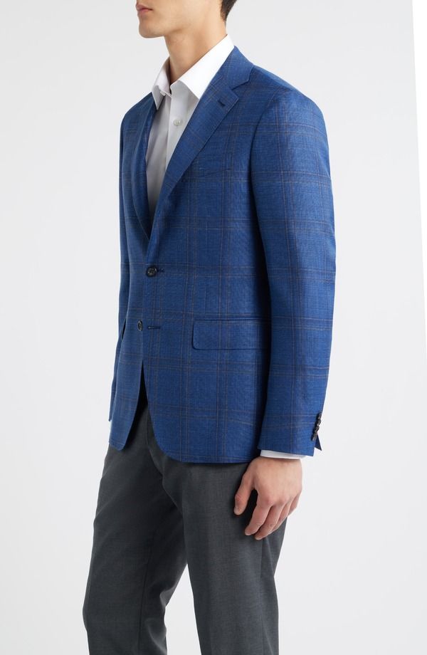 カナーリ メンズ アウター ジャケット・ブルゾン ウール シルク コート Canali Kei Trim Fit Blue Mlange Shadow Plaid Wool Silk Blend Sport Coat Brt Blue ブルー