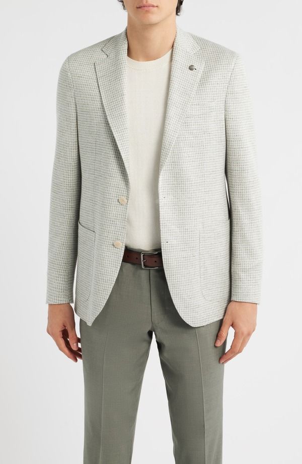 ジャックビクター メンズ アウター ジャケット・ブルゾン コットン コート ニット リネン Jack Victor Hampton Cream Green Houndstooth Knit Linen Cotton Sport Coat Sage セージ