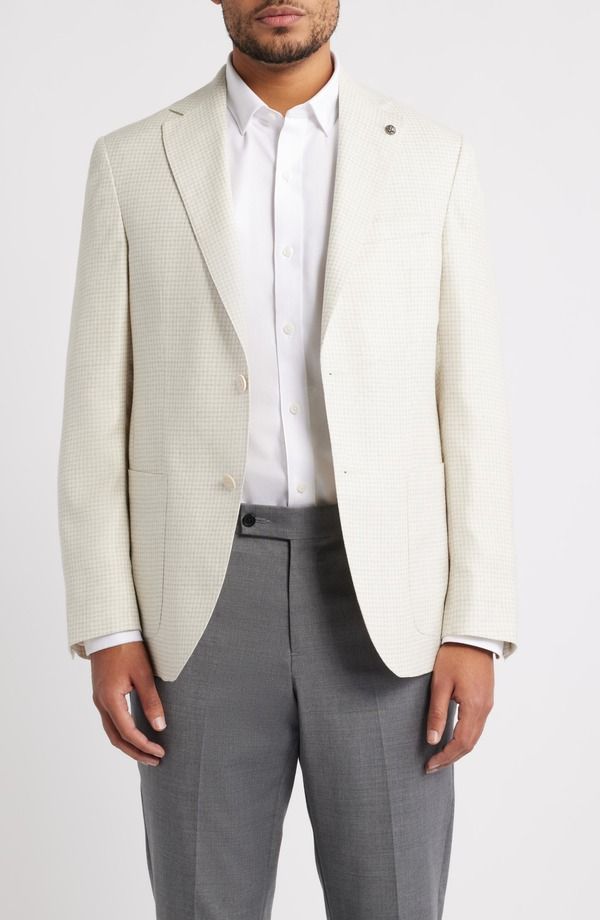 ジャックビクター メンズ アウター ジャケット・ブルゾン ミニ ウール シルク コート リネン Jack Victor Madison Mini Check Wool Silk Linen Sport Coat Off White オフホワイト