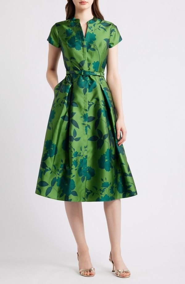 サーチンアンドバビ レディース トップス ワンピース フラワー柄 ミディ フラワー Sachin Babi Martine Floral Mikado Cocktail Midi Dress Empress Green Roses グリーン