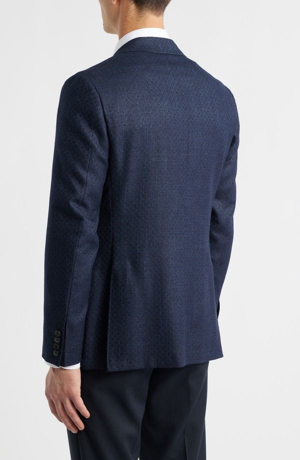 カナーリ メンズ アウター ジャケット・ブルゾン ウール シルク コート Canali Kei Trim Fit Diamond Jacquard Wool Silk Blend Sport Coat Navy ネイビー