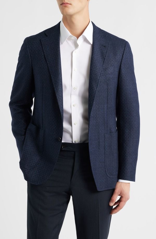 カナーリ メンズ アウター ジャケット・ブルゾン ウール シルク コート Canali Kei Trim Fit Diamond Jacquard Wool Silk Blend Sport Coat Navy ネイビー