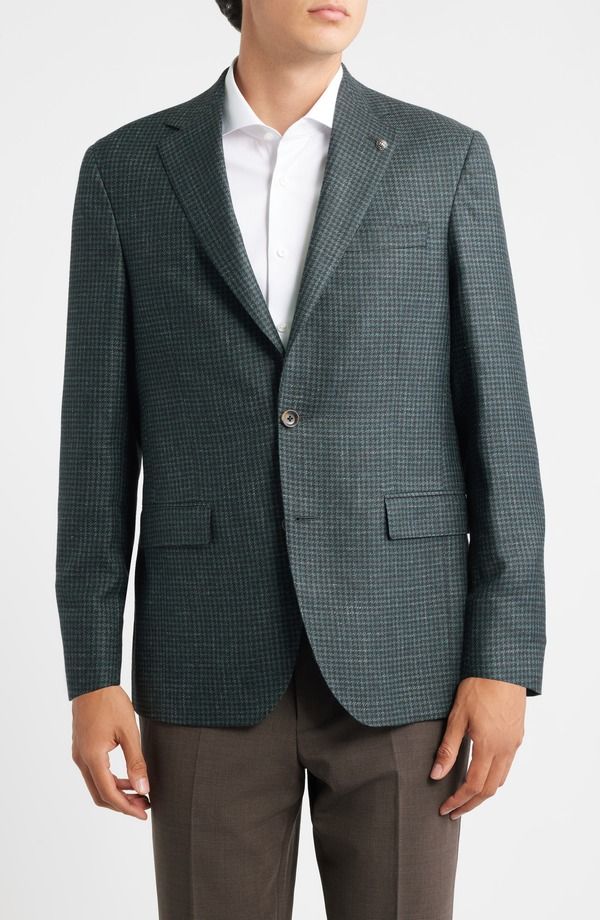 ジャックビクター メンズ アウター ジャケット・ブルゾン ウール シルク コート Jack Victor Midland Contemporary Fit Green Houndstooth Wool Silk Blend Sport Coat Dark Ol