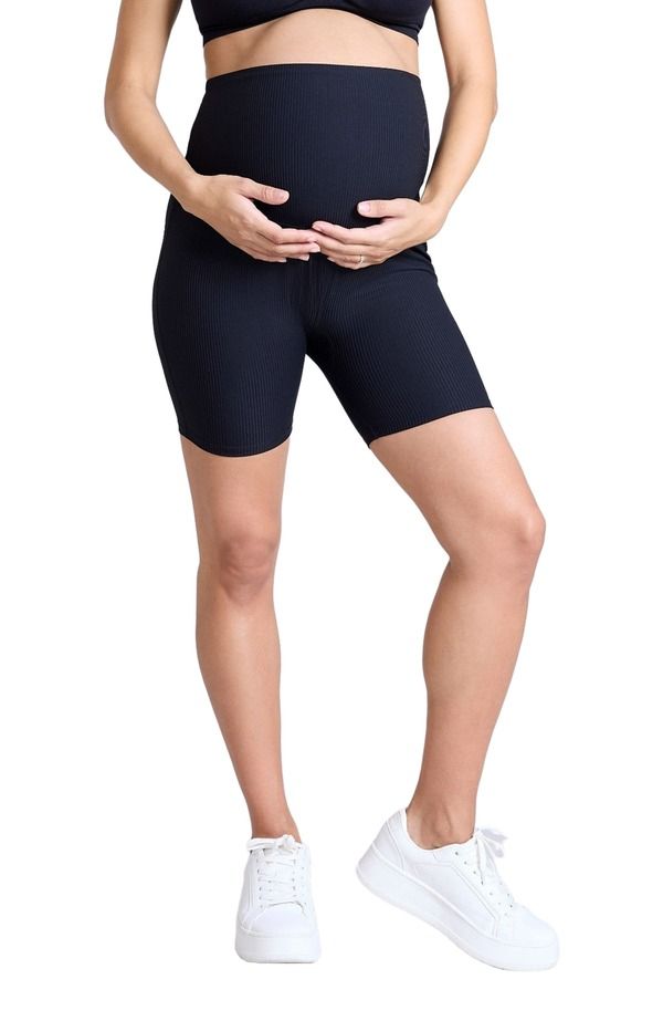 マザーフッドマタニティー レディース ボトムス ハーフパンツ・ショーツ リブ MOTHERHOOD MATERNITY 6 12 Ribbed Maternity Biker Short Black ブラック