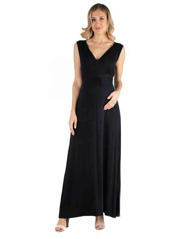24 セブンコンフォート レディース トップス ワンピース Vネック ノースリーブ マタニティ マキシ 24seven Comfort Apparel Maternity VNeck Sleeveless Maxi Dress with Belt Black