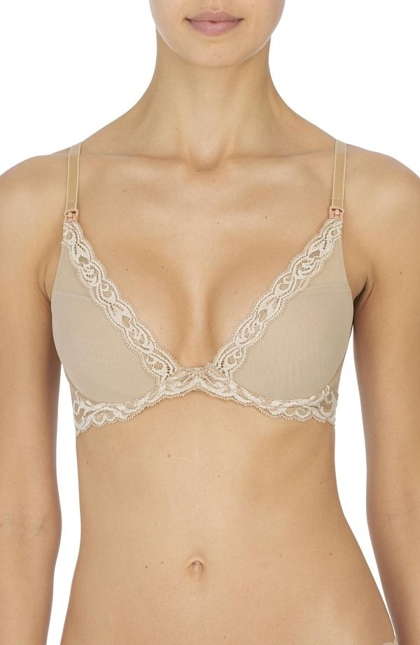 ナトリ レディース トップス Tシャツ レース Natori Feathers Lace Plunge Nursing TShirt Bra Cafe