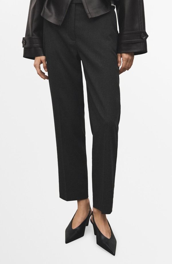 マンゴ レディース ボトムス デニムパンツ アンクル MANGO Pinstripe Ankle Pants Grey グレー