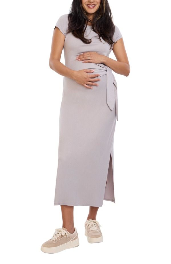 マザーフッドマタニティー レディース トップス ワンピース クルーネック ミディ MOTHERHOOD MATERNITY Crew Neck Short Sleeve Side Tie Maternity Midi Dress Opal