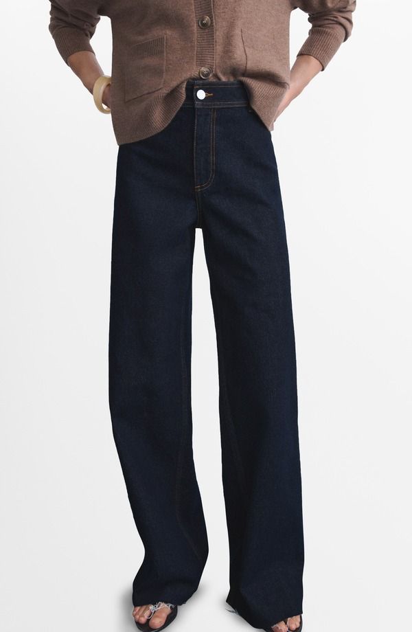 マンゴ レディース ボトムス デニムパンツ ワイドレッグ ハイウエスト ジーンズ MANGO Catherin Frayed High Waist Wide Leg Culotte Jeans Open Blue ブルー