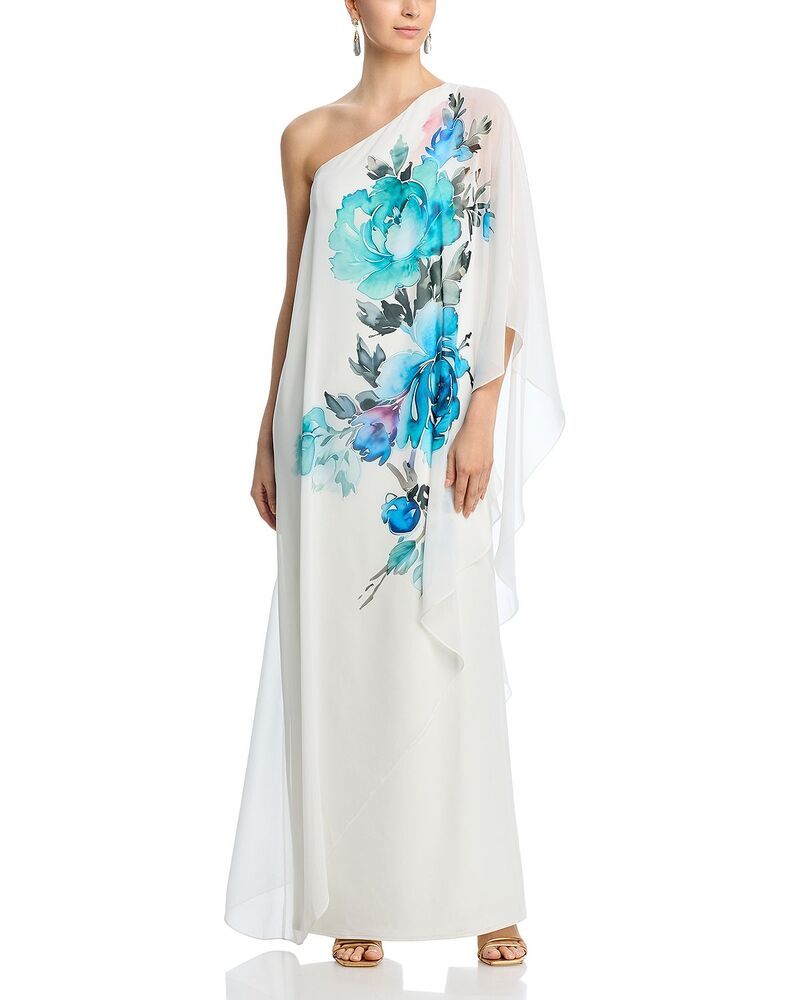 テリジョンバイリッキーフリーマン レディース アンダーウェア ナイトウェア Teri Jon by Rickie Freeman One Shoulder Column Gown White Multi ホワイト