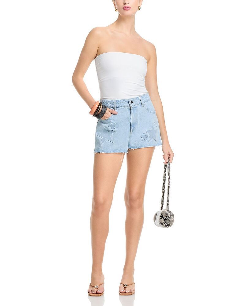 アクア レディース ボトムス ハーフパンツ・ショーツ ショートパンツ デニム AQUA Embossed Star Denim Shorts Exclusive Sulphur Spring デニム