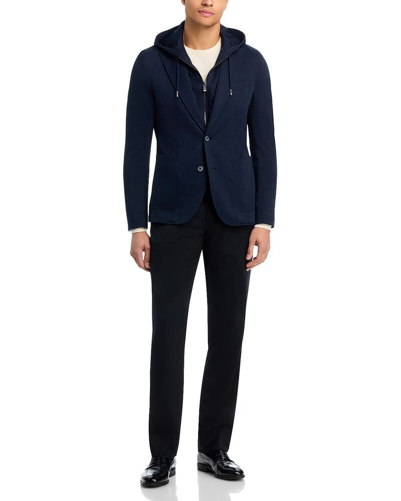 ボス メンズ アウター ジャケット・ブルゾン スリムフィット コート ジャージー BOSS Hanry Slim Fit Jersey Sport Coat with Removable Hoodark Blue ブルー