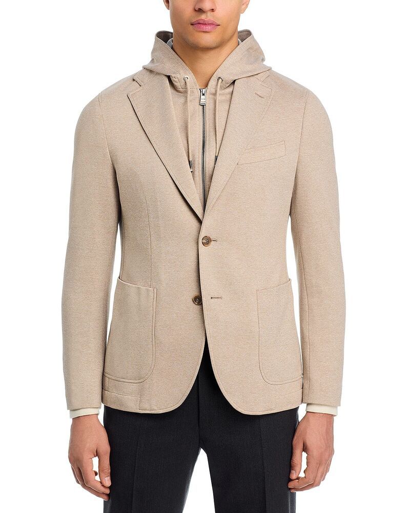 ボス メンズ アウター ジャケット・ブルゾン スリムフィット コート ジャージー BOSS Hanry Slim Fit Jersey Sport Coat with Removable Hood Oatmeal オートミール