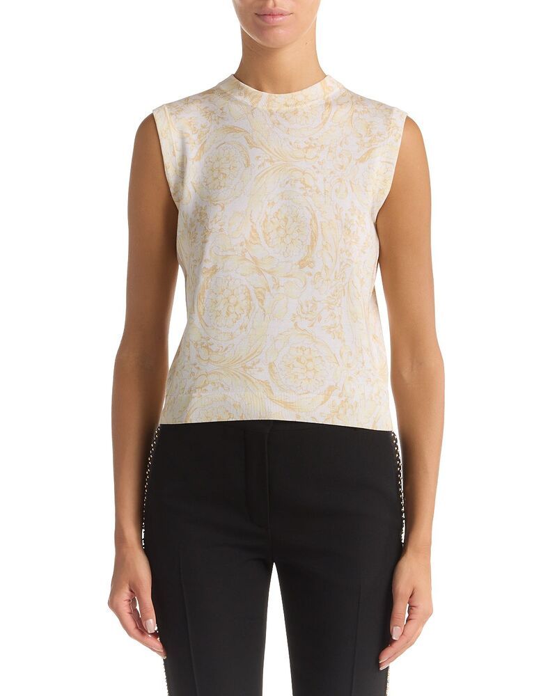 ヴェルサーチ レディース トップス シャツ プリント シルク Versace Barocco Printed Silk Top Washed Out Gold ゴールド